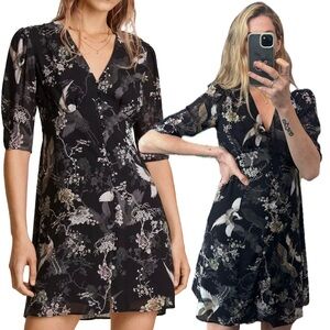 NWT All Saints Kota Amare Eco Viscose Bird Print Button Down Mini Dress